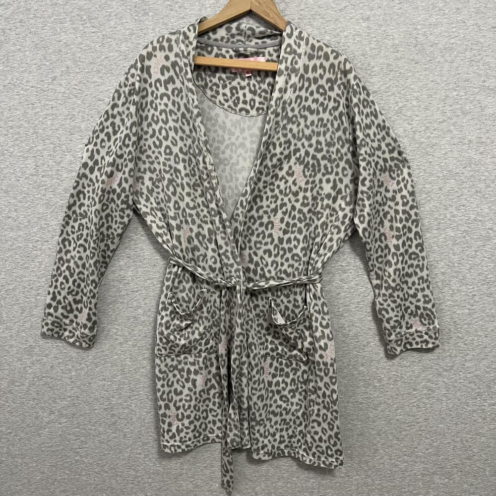 Juicy Couture Robe Womens Large XL Leopard Animal Print Belt Lounge Lightweight